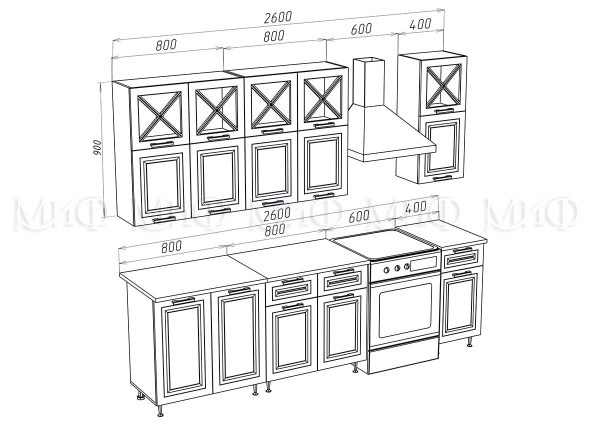 Кухонный Гарнитур Кармен New  №4 МДФ 2000 мм (Высота верхних ящиков 900 мм)