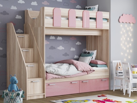 Детский Гарнитур Ириска-11 МДФ (Ш-2230 х В-1816 х Г-830 мм/Сп. Место 800 х 1800 мм)/Разные Цвета