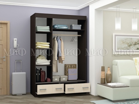 Шкаф-Купе Люмьер-1 с Пескоструйным Рисунком (Ш-1500 × В-2216 × Г-610 мм)/Разные Цвета