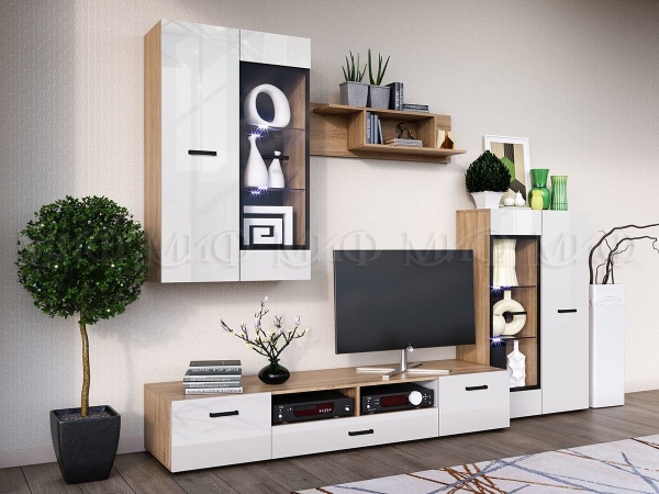 Гостиная Ницца NEW МДФ  №1 (Ш-2800 x В-2000 x Г-520 мм)/Разные Цвета